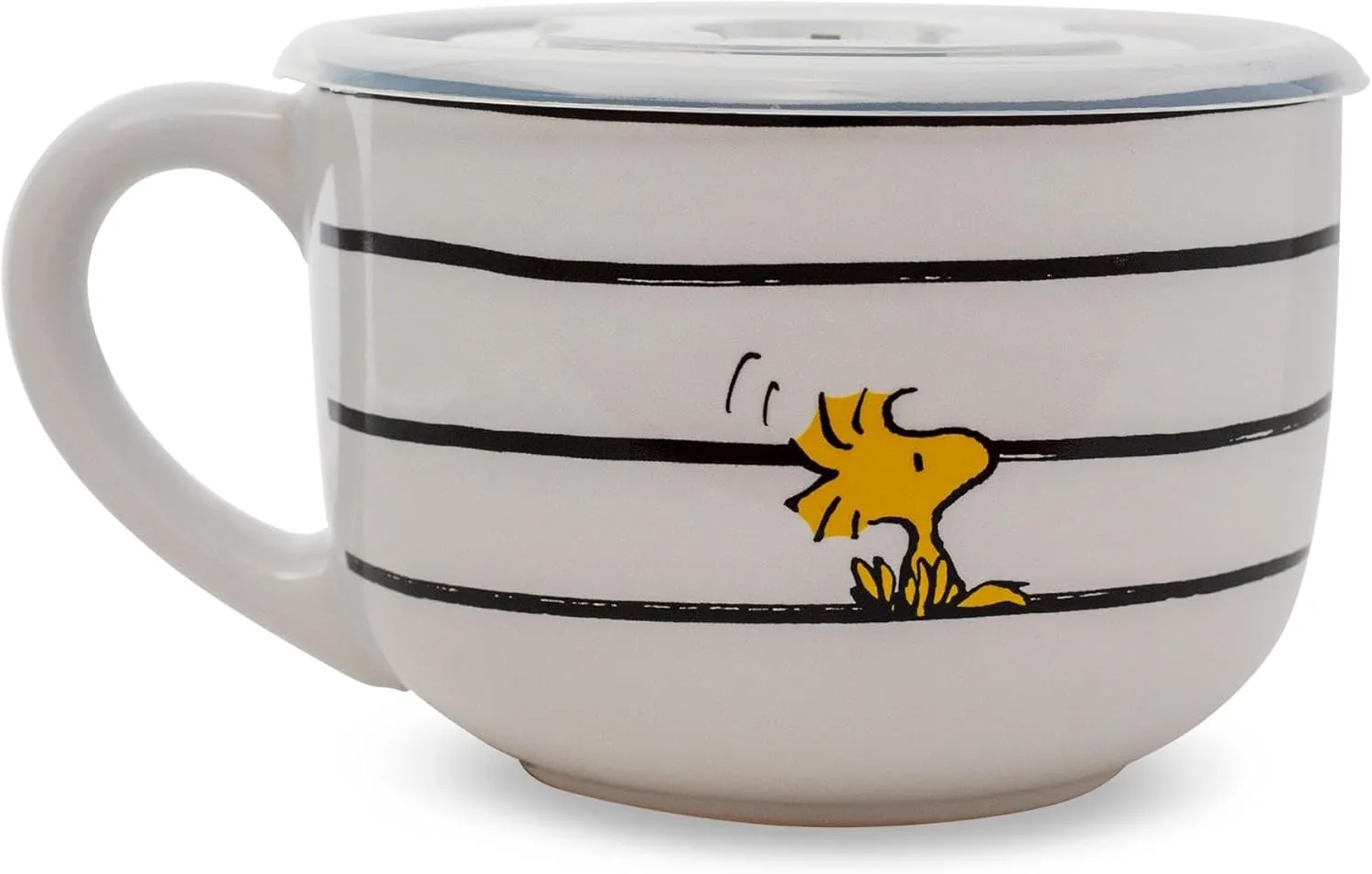 Silver Buffalo Peanuts Snoopy and Woodstock Ceramic Soup Mug with Vented Plastic Lid, 24 Ounces, 1 Count (Pack of 1)
