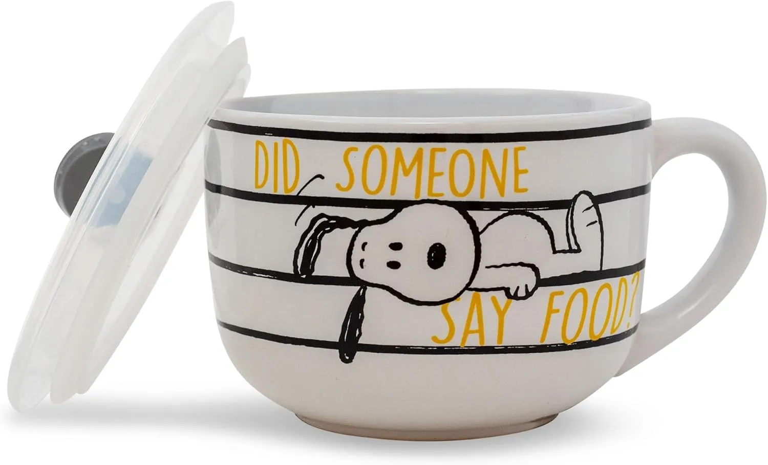 Silver Buffalo Peanuts Snoopy and Woodstock Ceramic Soup Mug with Vented Plastic Lid, 24 Ounces, 1 Count (Pack of 1)