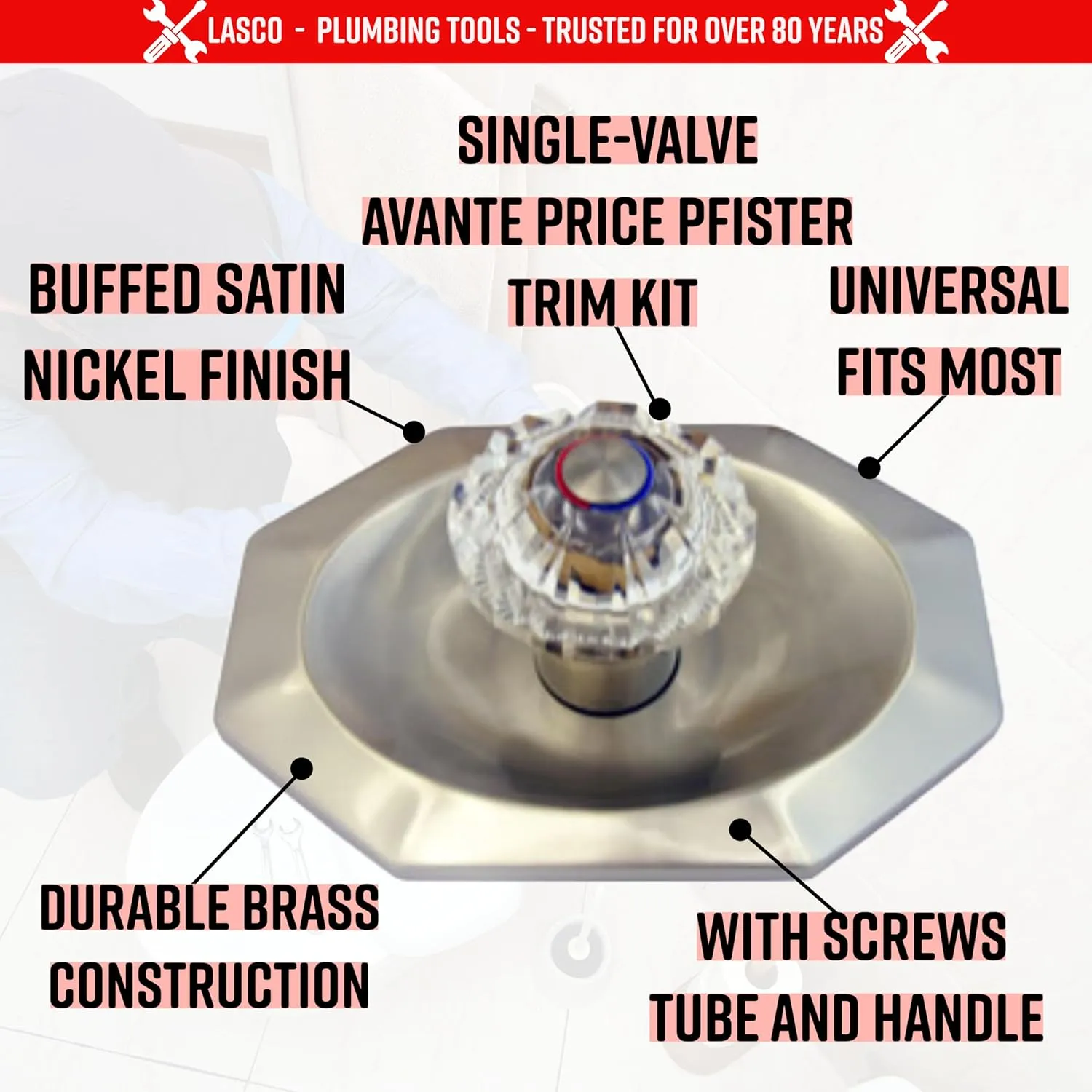 Simpatico 31641Sn Price Pfister Shower Trim Kit With Brass Escutcheon With Screws, Tube And Handle, Satin Nickel