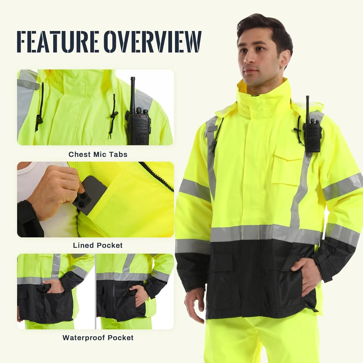 SKSAFETY Safety Softshell Jacket for men, High Visibility Rain coat, Waterproof Hi Vis Rain jacket, ANSI/ISEA Class 3