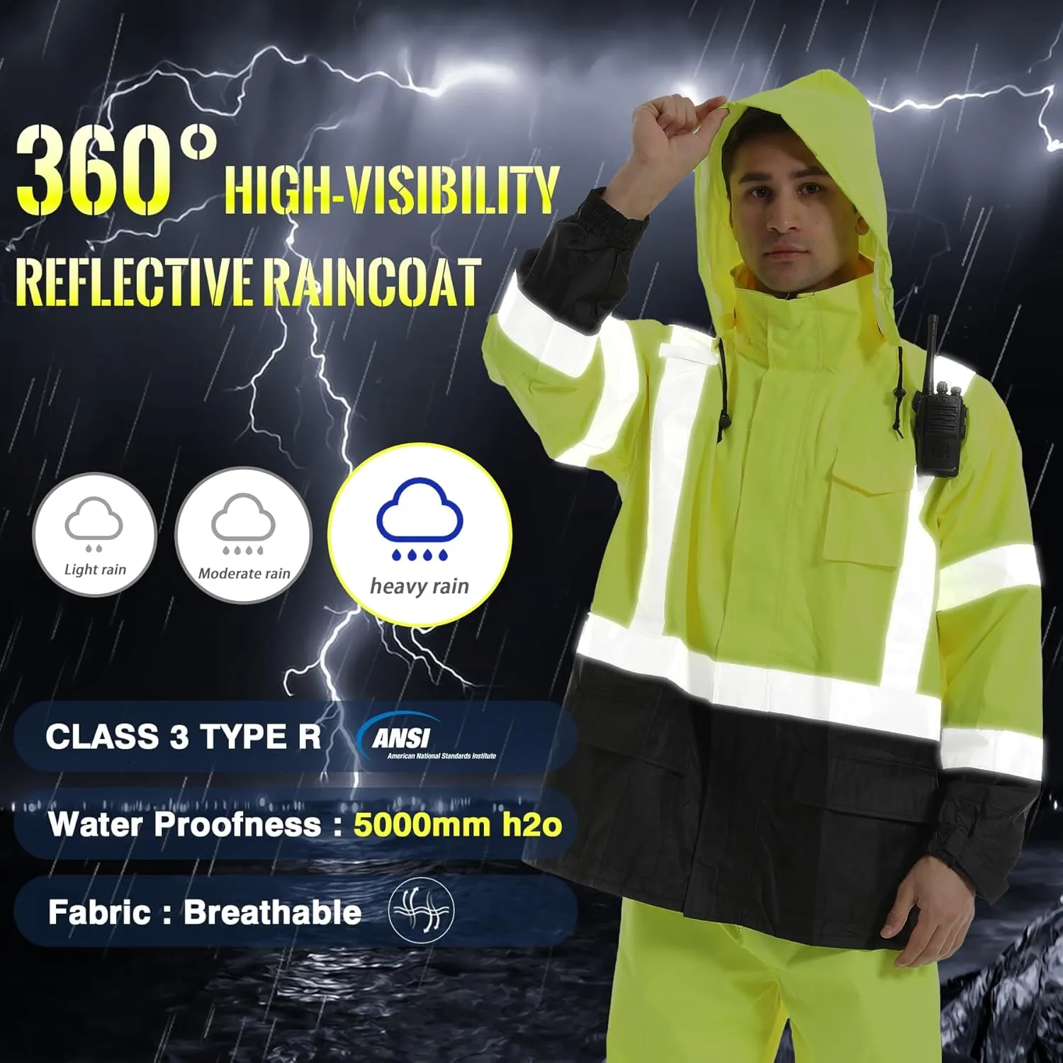 SKSAFETY Safety Softshell Jacket for men, High Visibility Rain coat, Waterproof Hi Vis Rain jacket, ANSI/ISEA Class 3