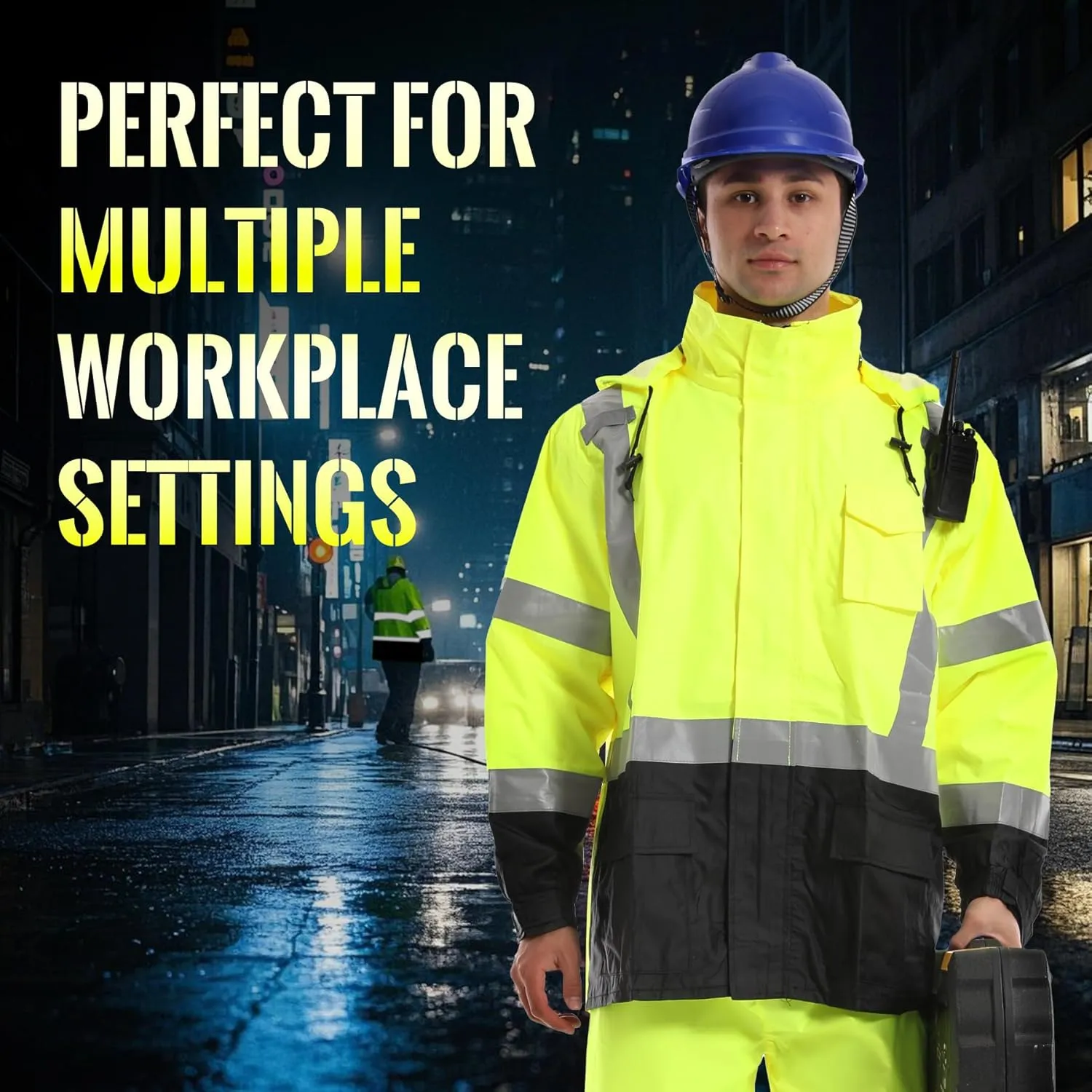 SKSAFETY Safety Softshell Jacket for men, High Visibility Rain coat, Waterproof Hi Vis Rain jacket, ANSI/ISEA Class 3
