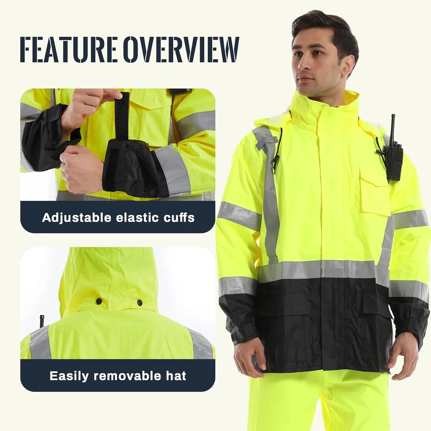SKSAFETY Safety Softshell Jacket for men, High Visibility Rain coat, Waterproof Hi Vis Rain jacket, ANSI/ISEA Class 3