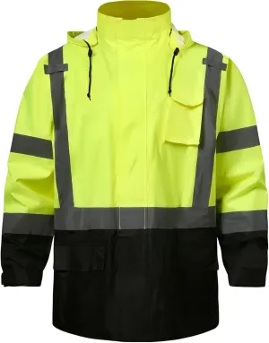 SKSAFETY Safety Softshell Jacket for men, High Visibility Rain coat, Waterproof Hi Vis Rain jacket, ANSI/ISEA Class 3
