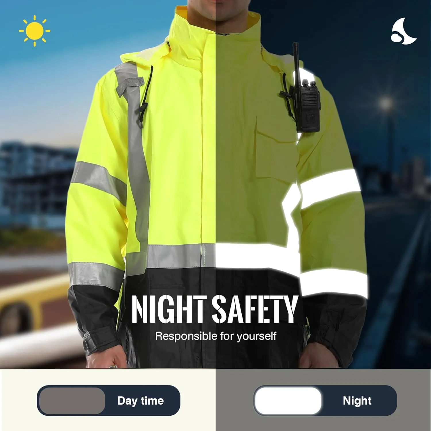 SKSAFETY Safety Softshell Jacket for men, High Visibility Rain coat, Waterproof Hi Vis Rain jacket, ANSI/ISEA Class 3