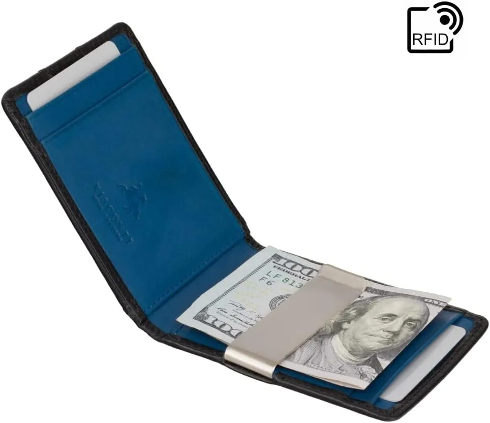 Slim Collection Chisel Leather Wallet RFID Blocked Tap and Go VSL57 (Black/Cobalt)