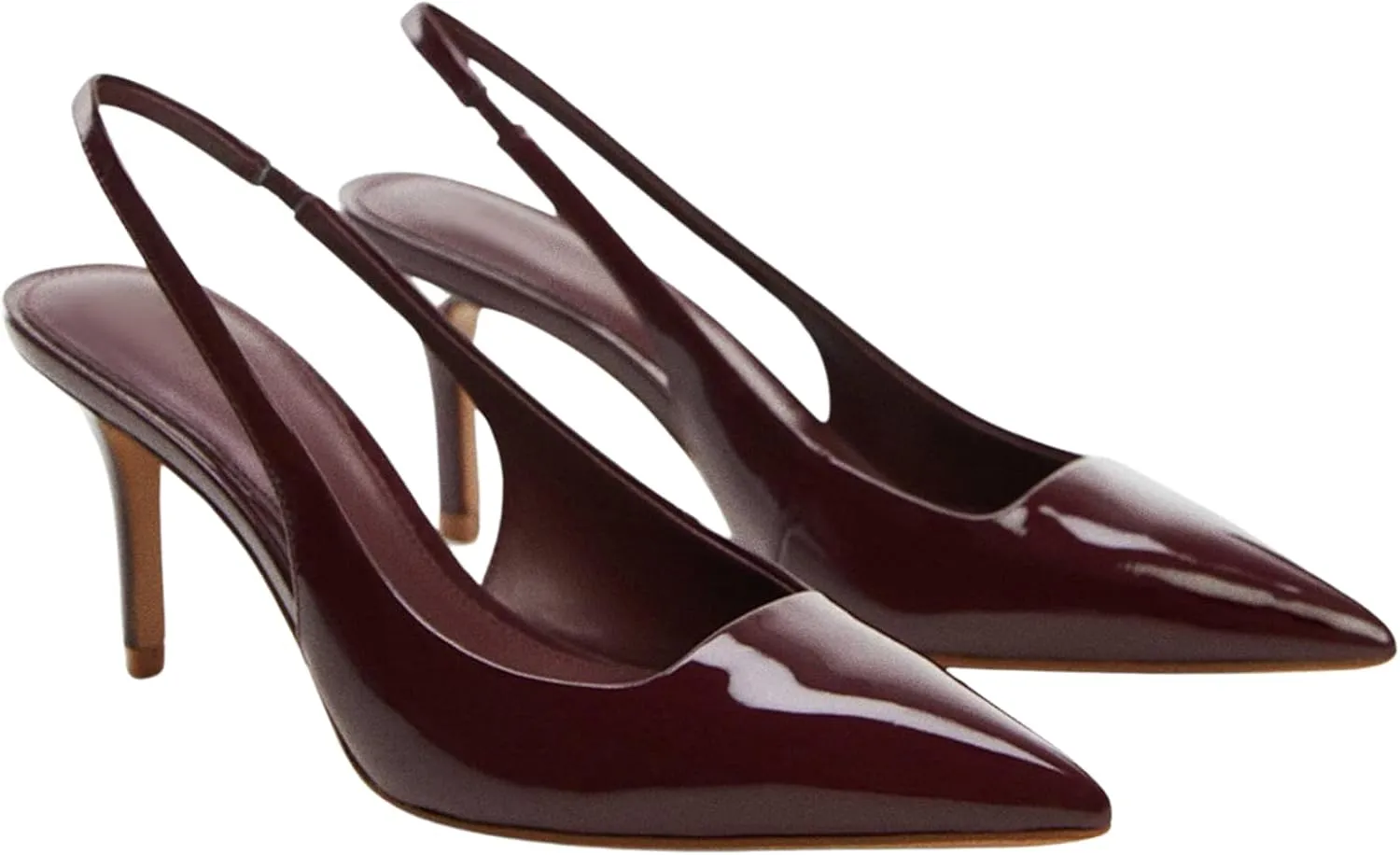 Slingback Heels for Women Patent Leather Stiletto Heel Pumps Pointed Toe Slip On Dress Shoes