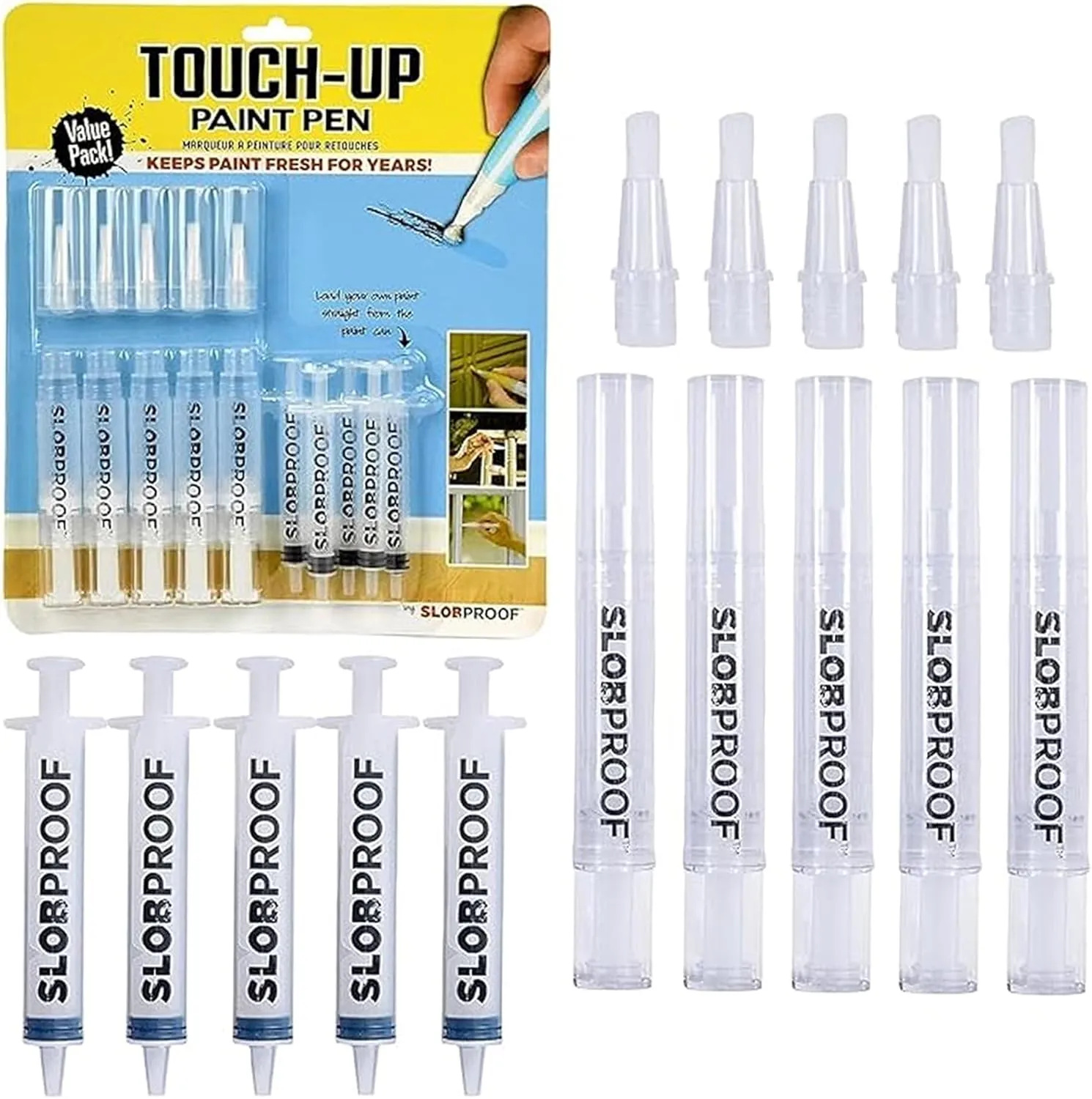 Slobproof Refillable Touch-Up Paint Pen – Mess-Free Wall Repair Tool, Easy Twist Control, Precise Application, Convenient Storage, DIY Home Maintenance – 5-Pack