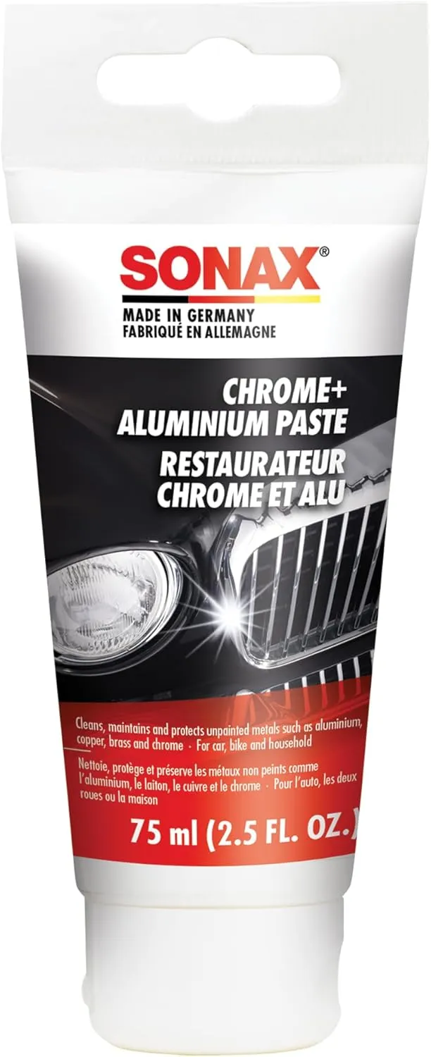 SONAX Chrome & Aluminum Paste | Gentle Cleaner & Protector for Chrome, Aluminum, Brass & Copper | Removes Rust & Corrosion | Restores Shine & Prevents Tarnishing | 308000 | 75ml