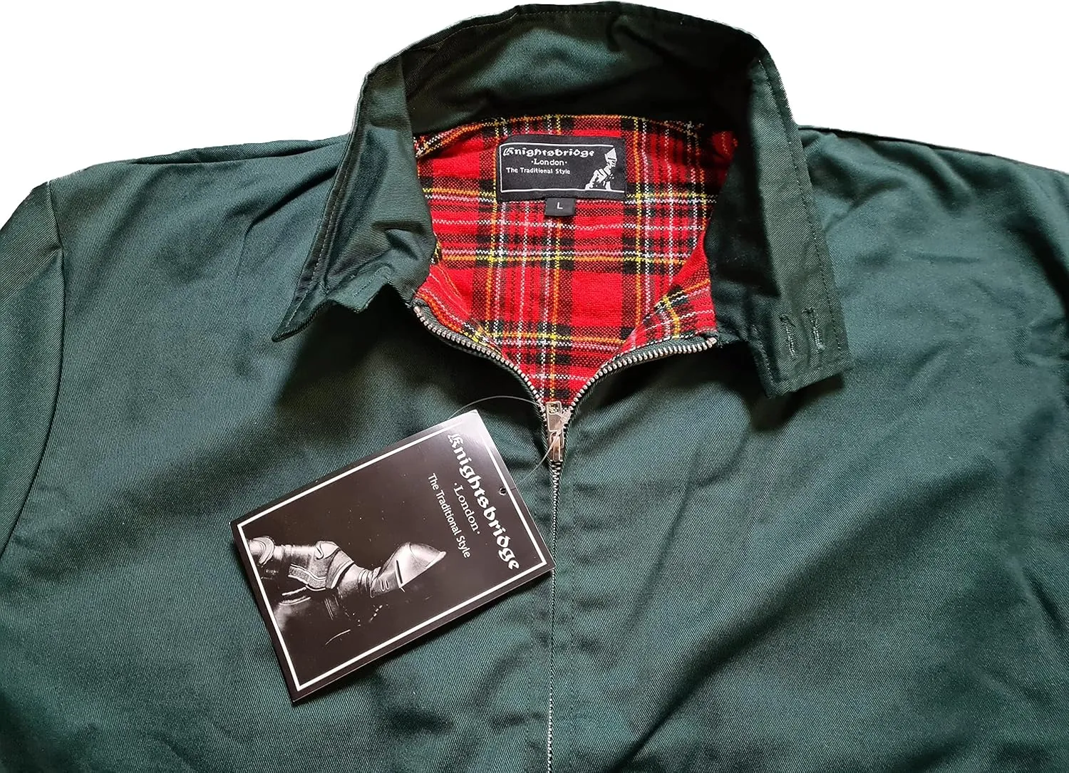 Spirit of England Classic Harrington Style Jacket Knightsbridge Bottle Green Tartan Lined