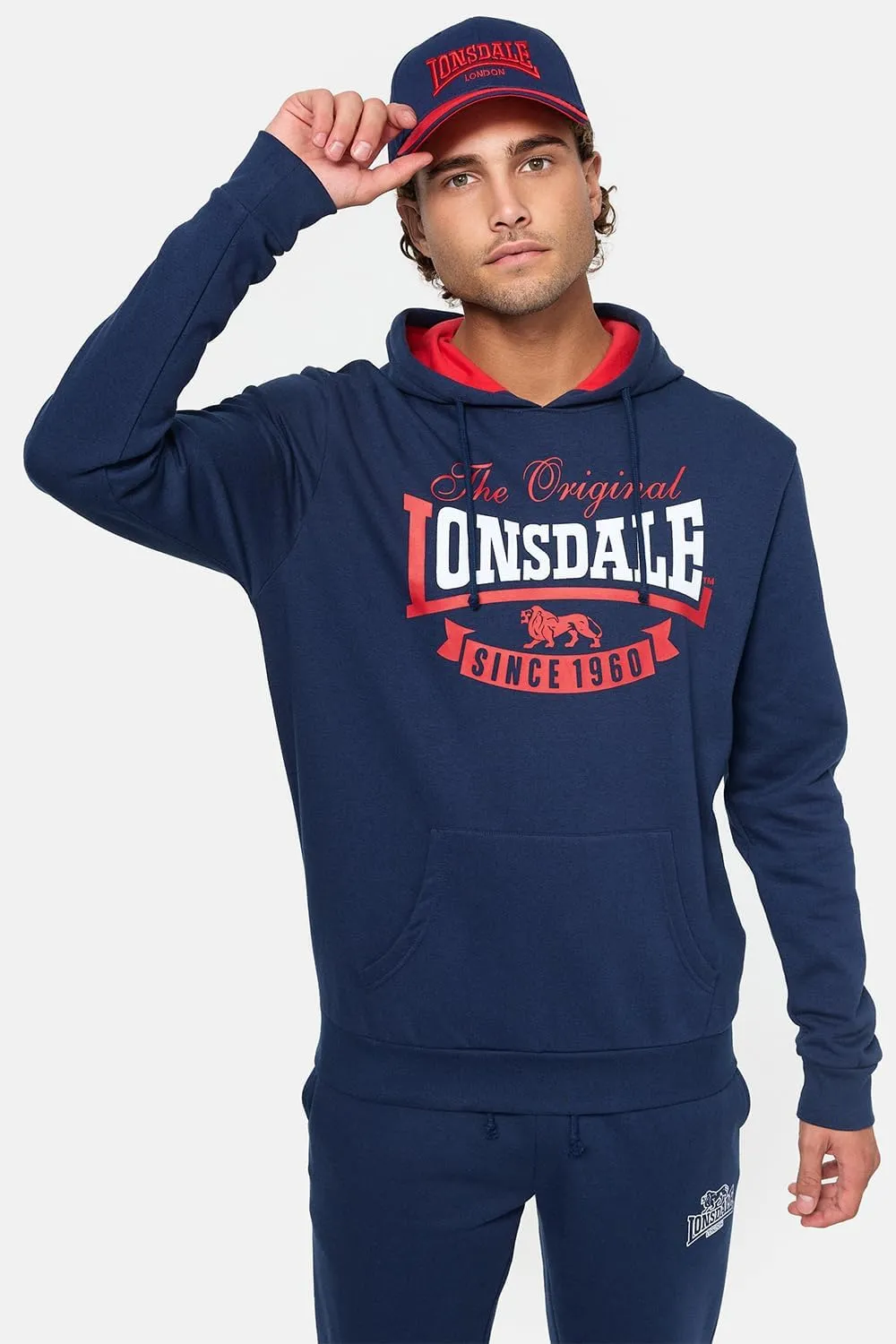 Spirit of England Lonsdale Men´s Classic Hoodie Logo Navy Blue Hooded Sweatshirt Regular-Fit