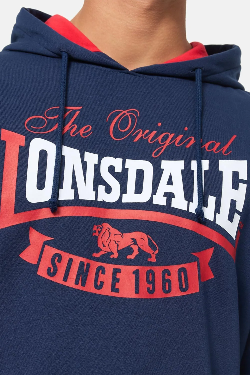 Spirit of England Lonsdale Men´s Classic Hoodie Logo Navy Blue Hooded Sweatshirt Regular-Fit