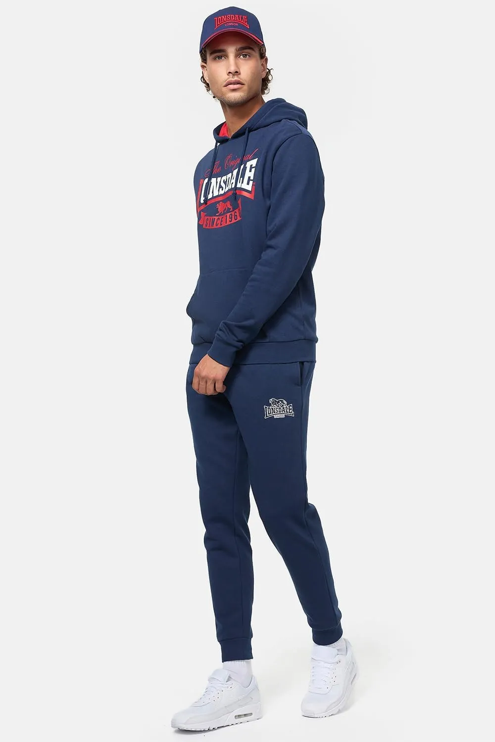 Spirit of England Lonsdale Men´s Classic Hoodie Logo Navy Blue Hooded Sweatshirt Regular-Fit