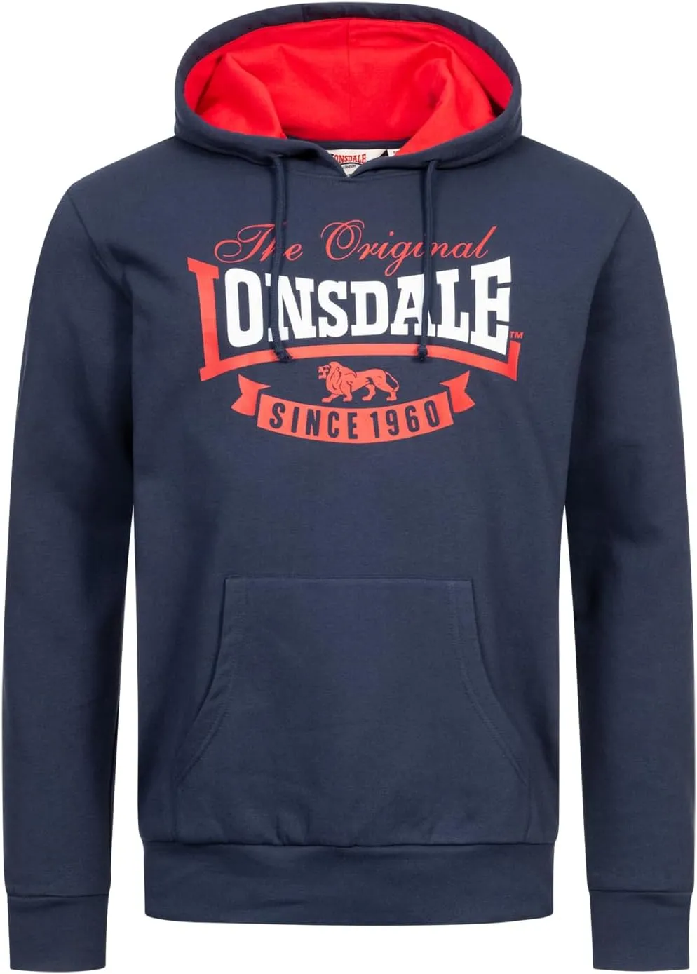 Spirit of England Lonsdale Men´s Classic Hoodie Logo Navy Blue Hooded Sweatshirt Regular-Fit