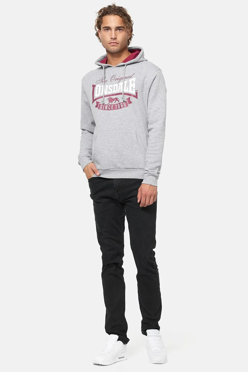 Spirit of England Lonsdale Men´s Classic Marl Grey Hoodie Logo Hooded Sweatshirt Regular-Fit