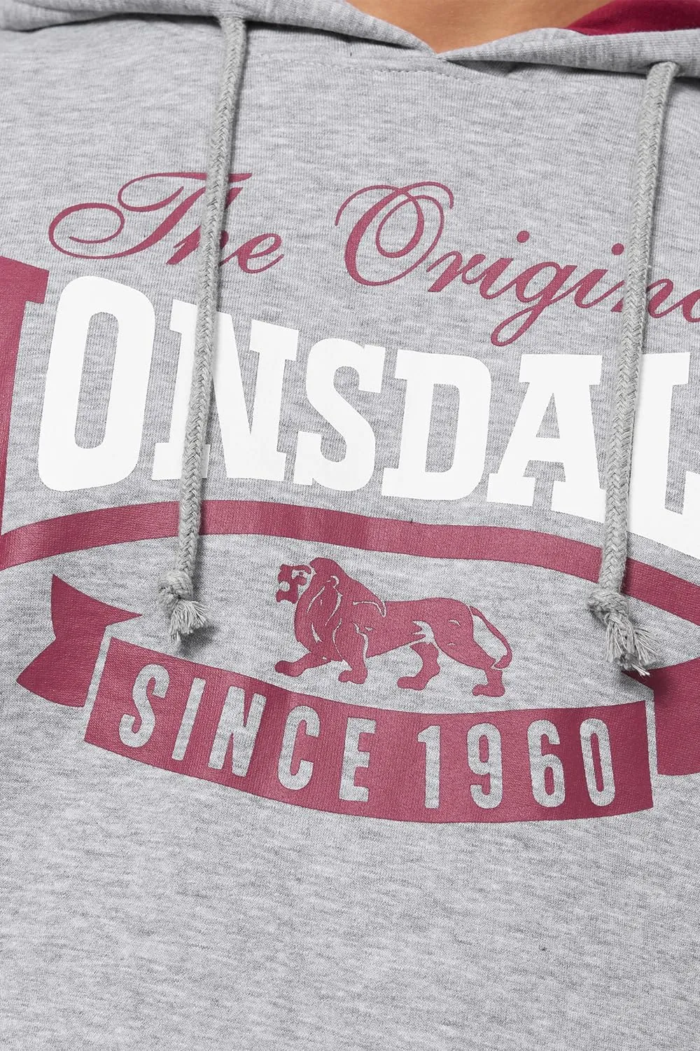 Spirit of England Lonsdale Men´s Classic Marl Grey Hoodie Logo Hooded Sweatshirt Regular-Fit