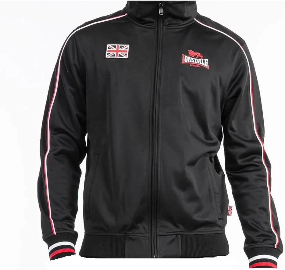 Spirit of England Lonsdale Mens Tricot Training Jacket Black Tracksuit Top Sport Regular-Fit
