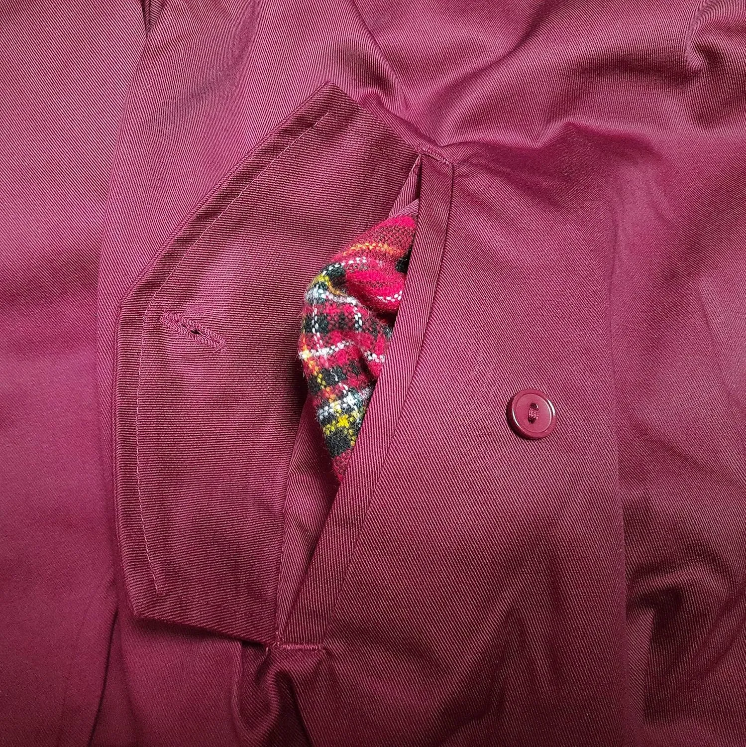 Spirit of England Mens Classic Harrington Style Jacket Knightsbridge Burgundy Red Tartan Lined