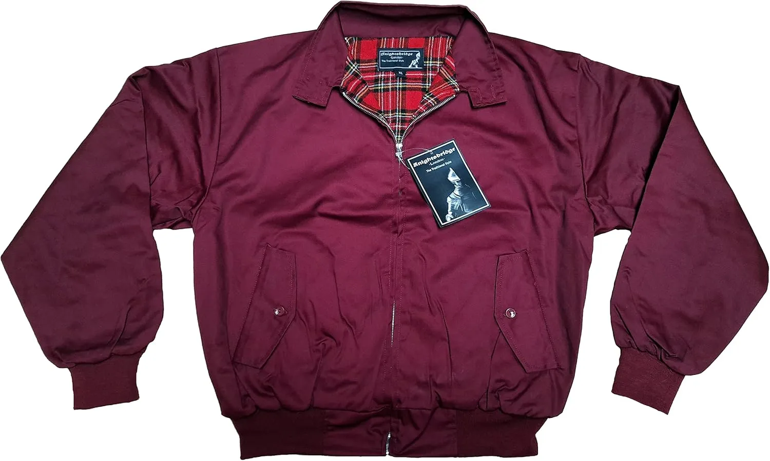 Spirit of England Mens Classic Harrington Style Jacket Knightsbridge Burgundy Red Tartan Lined