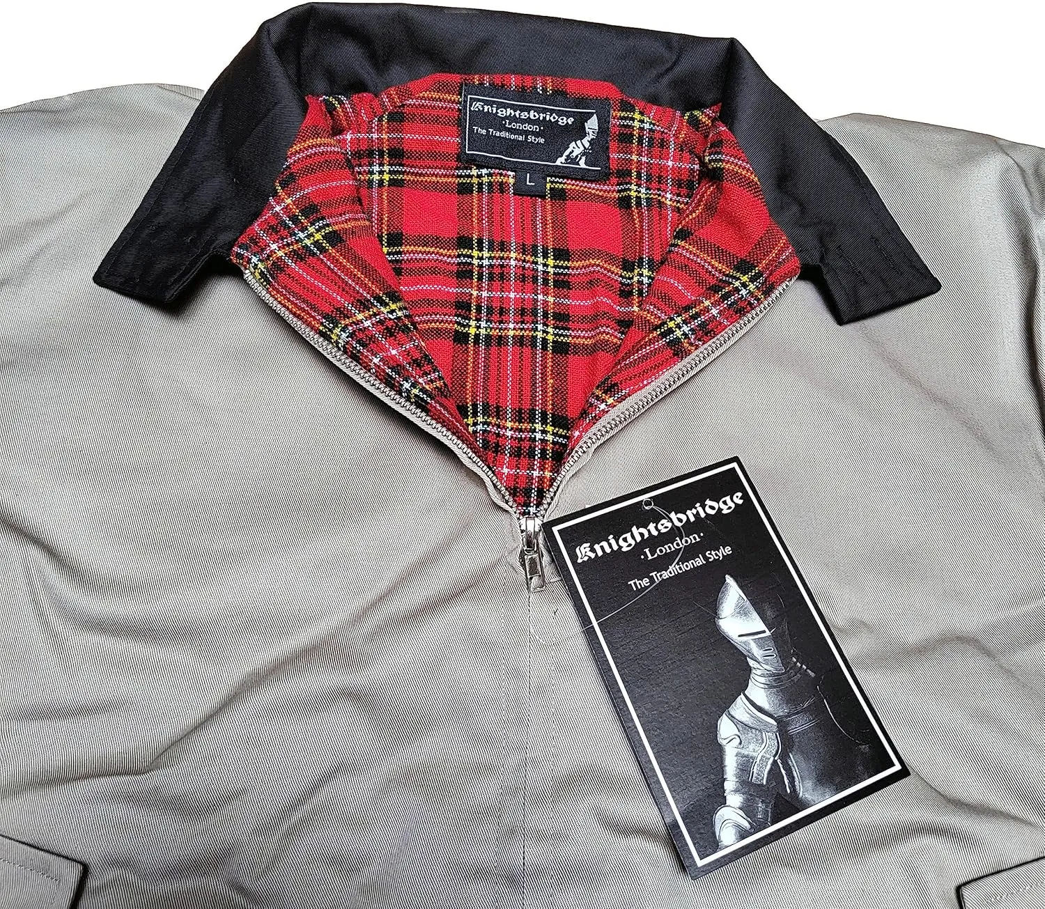 Spirit of England Mens Classic Harrington Style Jacket Knightsbridge Two Tone Black Beige Tartan Lined