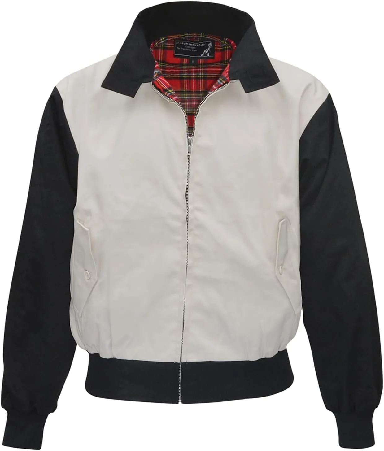 Spirit of England Mens Classic Harrington Style Jacket Knightsbridge Two Tone Black Beige Tartan Lined