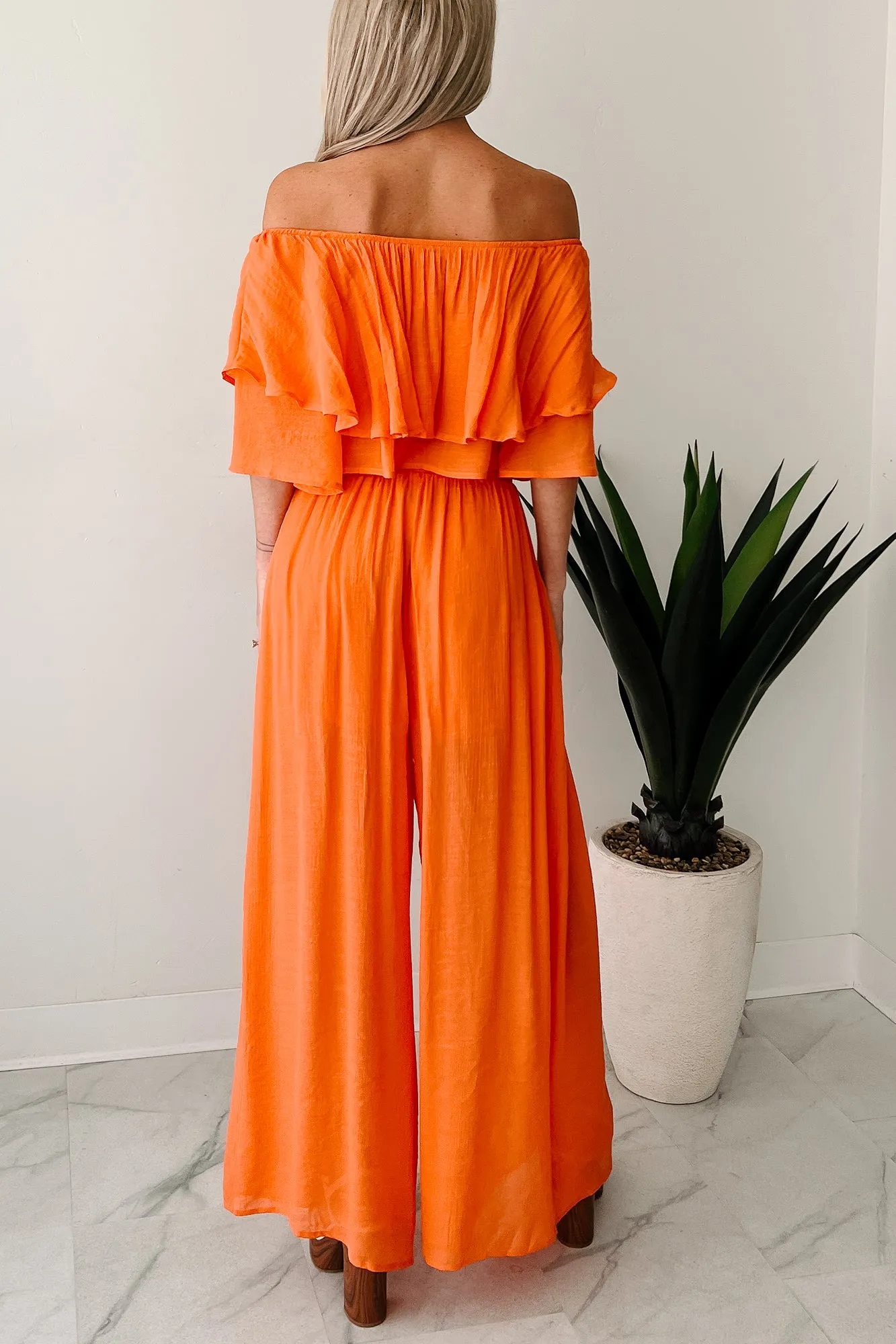Stay Grounded Off Shoulder Flowy Pant Set (Orange)