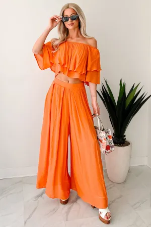 Stay Grounded Off Shoulder Flowy Pant Set (Orange)