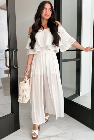 Stay Grounded Off Shoulder Flowy Pant Set (Vanilla White)