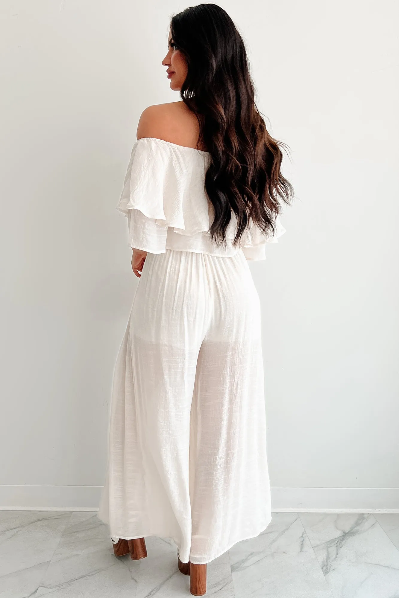 Stay Grounded Off Shoulder Flowy Pant Set (Vanilla White)