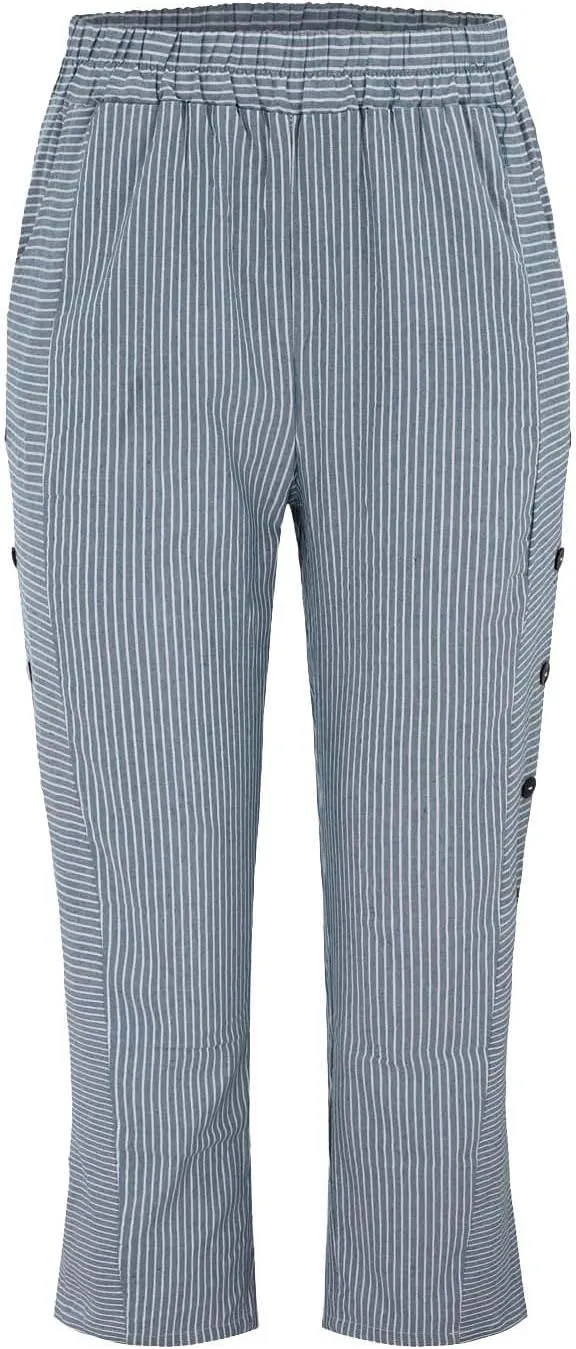 Striped Capri Pants for Women Trendy High Waisted Side Button Linen Capris Summer Dressy Casual Loose Cropped Pants