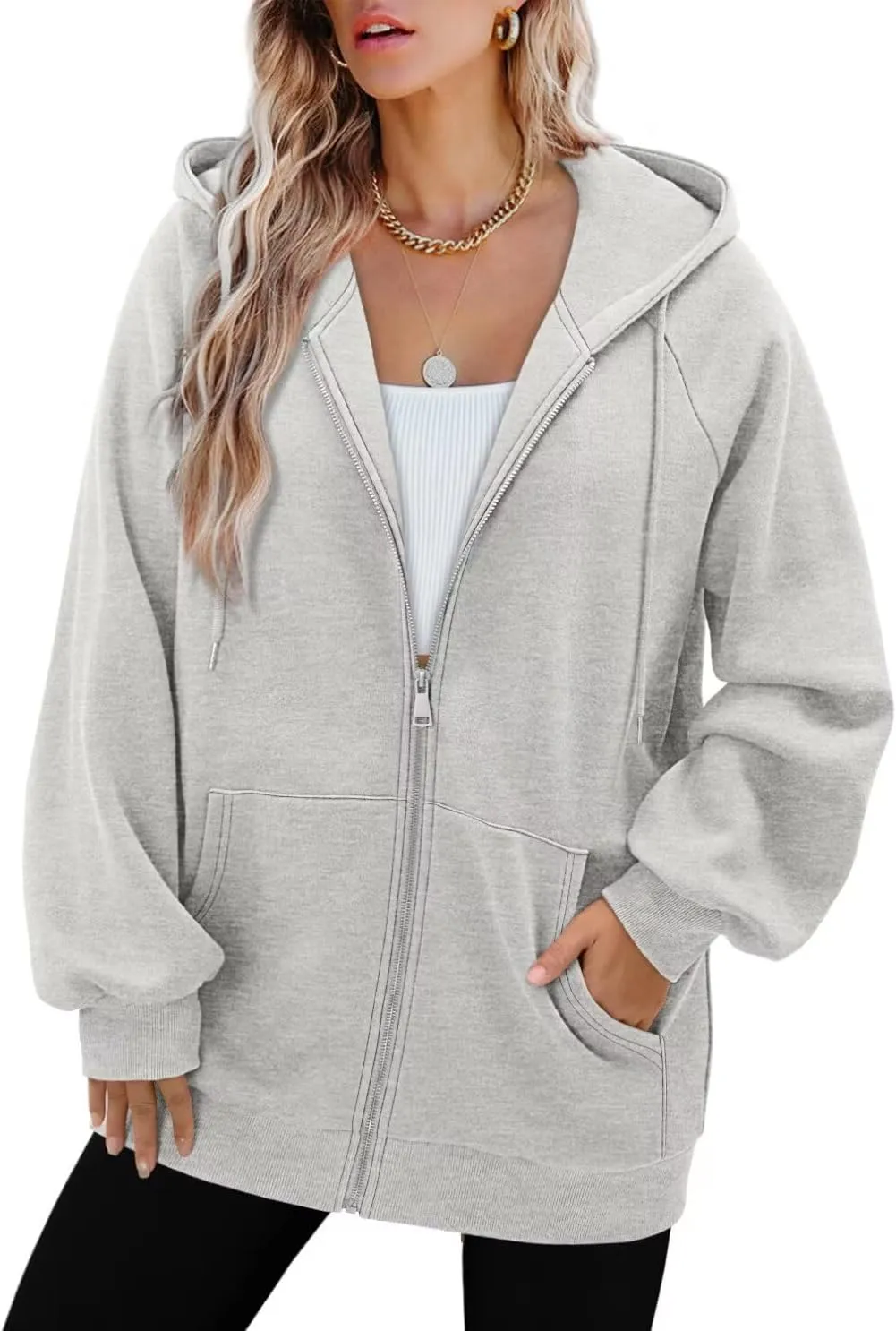 StunShow Women's Zip Up Hoodies Oversized Fleece Long Sleeve Sweatshirts Casual Fall Jacket Coat with Pocket(S-3XL)