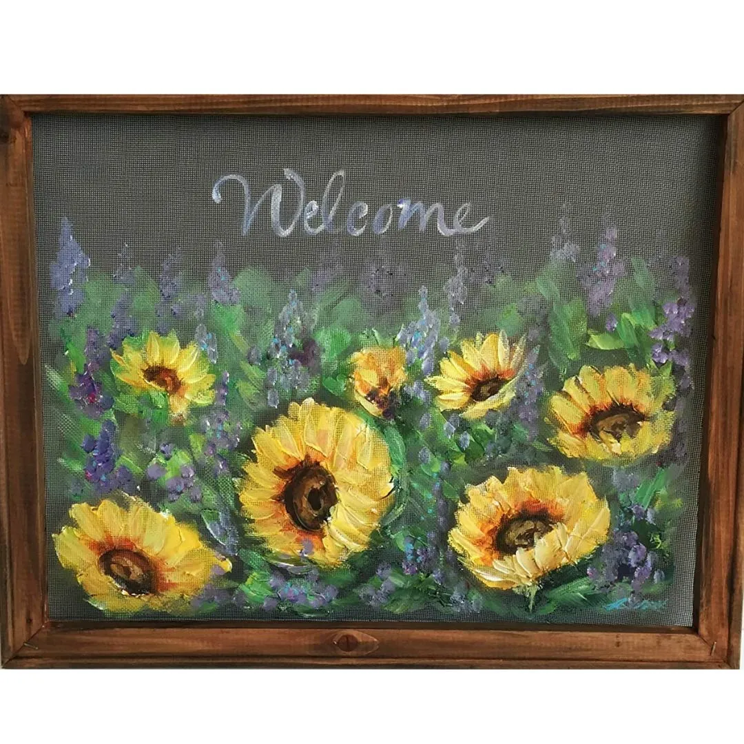 Sunflower Field, Welcome Sign,window screen hand painted,Customize for you