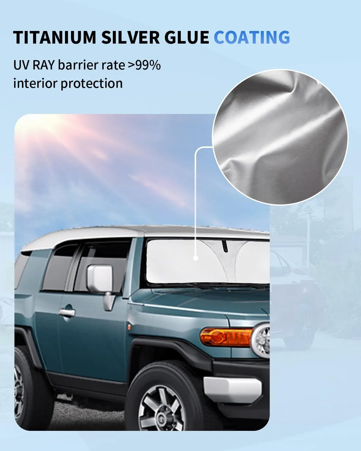 Sunshade for FJ Cruiser Sport Windshield Sun Shade Custom Fit 2007-2013 2014 Toyota FJ Cruiser Sport Utility Accessories Windshield Cover 4-Layer Front Window Sun Visor Retractable Shield Block UV Ray