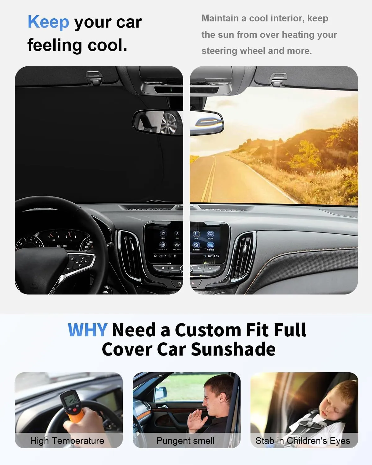 Sunshade for FJ Cruiser Sport Windshield Sun Shade Custom Fit 2007-2013 2014 Toyota FJ Cruiser Sport Utility Accessories Windshield Cover 4-Layer Front Window Sun Visor Retractable Shield Block UV Ray