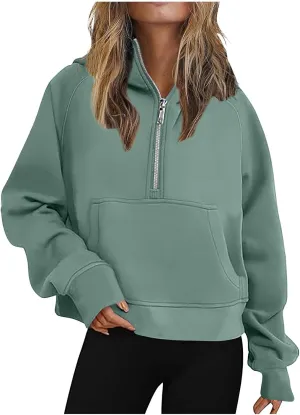 Sweatshirt For Women 1/2 Zipper Long Sleeve Crop Sweatshirts Loose Casual Fashion Y2K Clothes with Pocket