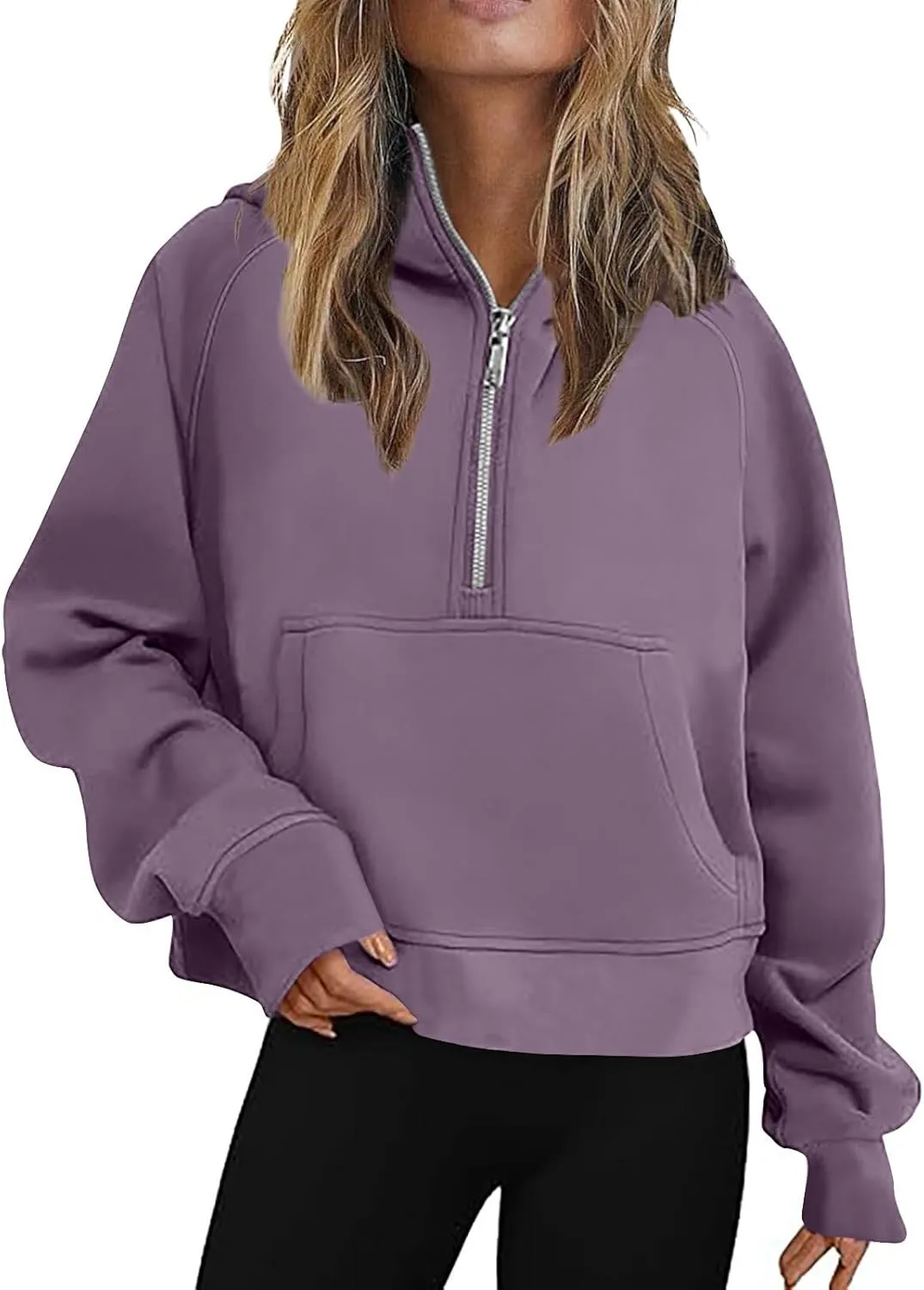 Sweatshirt For Women 1/2 Zipper Long Sleeve Crop Sweatshirts Loose Casual Fashion Y2K Clothes with Pocket