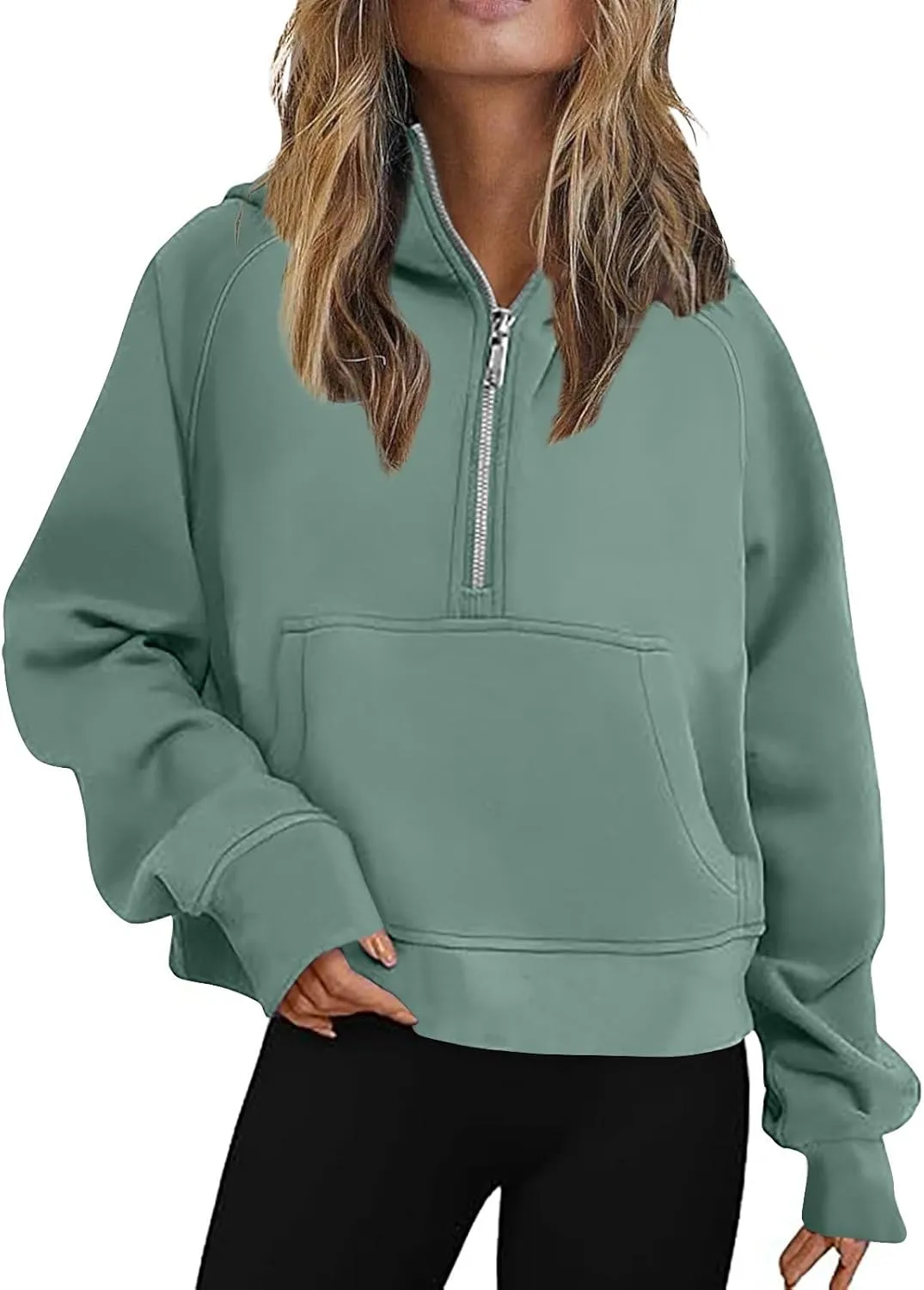 Sweatshirt For Women 1/2 Zipper Long Sleeve Crop Sweatshirts Loose Casual Fashion Y2K Clothes with Pocket