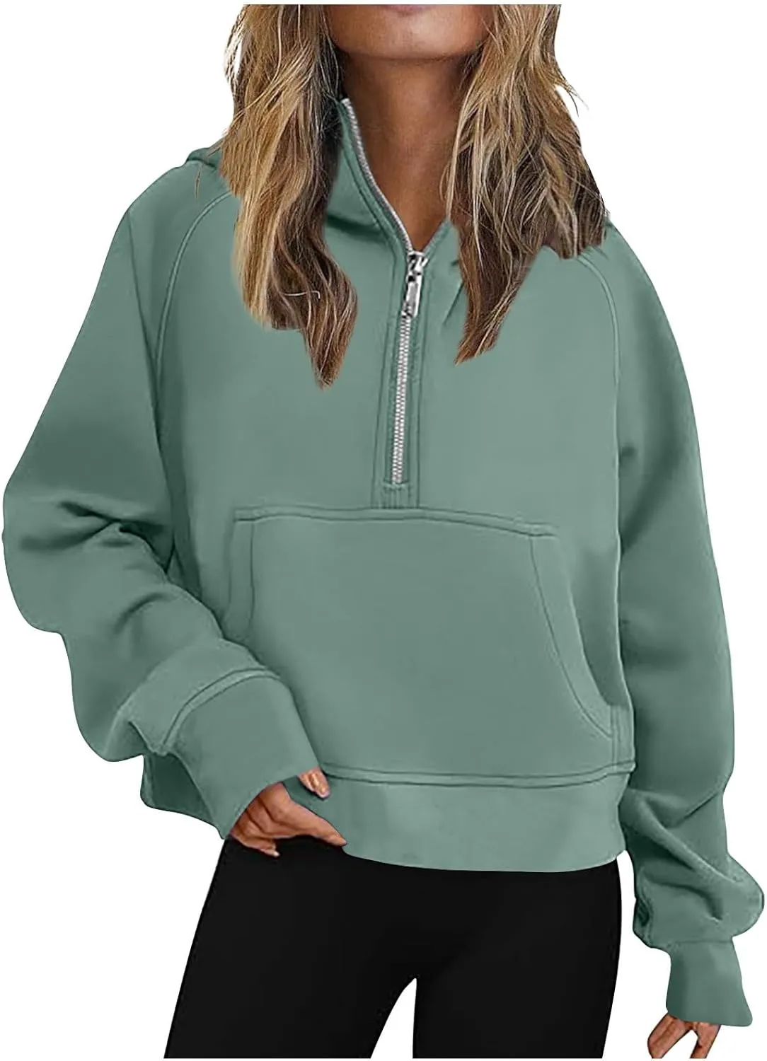 Sweatshirt For Women 1/2 Zipper Long Sleeve Crop Sweatshirts Loose Casual Fashion Y2K Clothes with Pocket