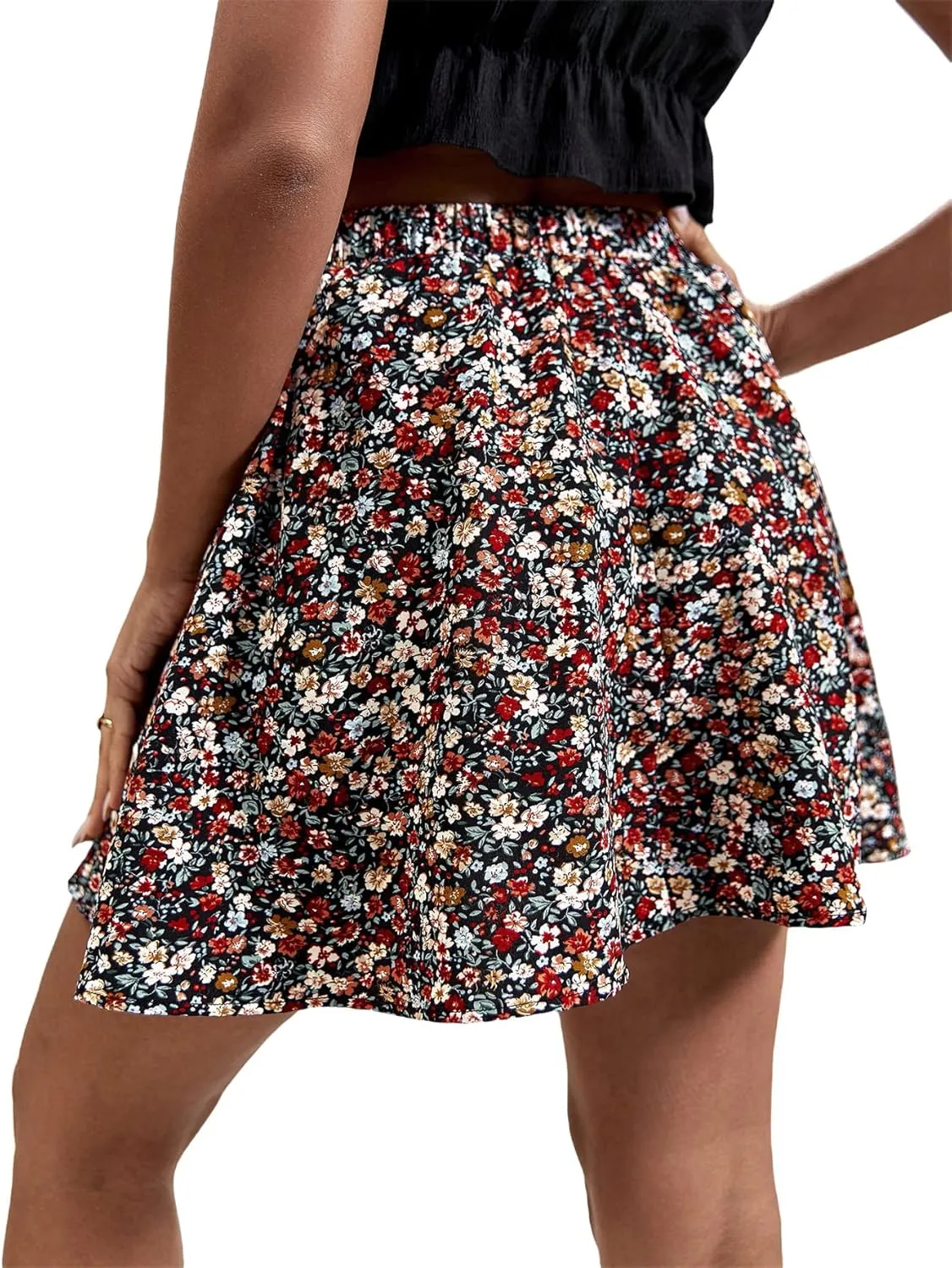 SweatyRocks Women's High Waist Mini Pleated Skater Skirt Flared A-Line Floral Short Skirt