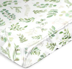 Sweet Jojo Designs Green Boho Floral Leaf Boy Girl Gender Neutral Unisex Baby Satin Fitted Crib Sheet Infant Newborn Nursery Toddler Bed Room Standard Mattress Sage White Bohemian Watercolor Botanical