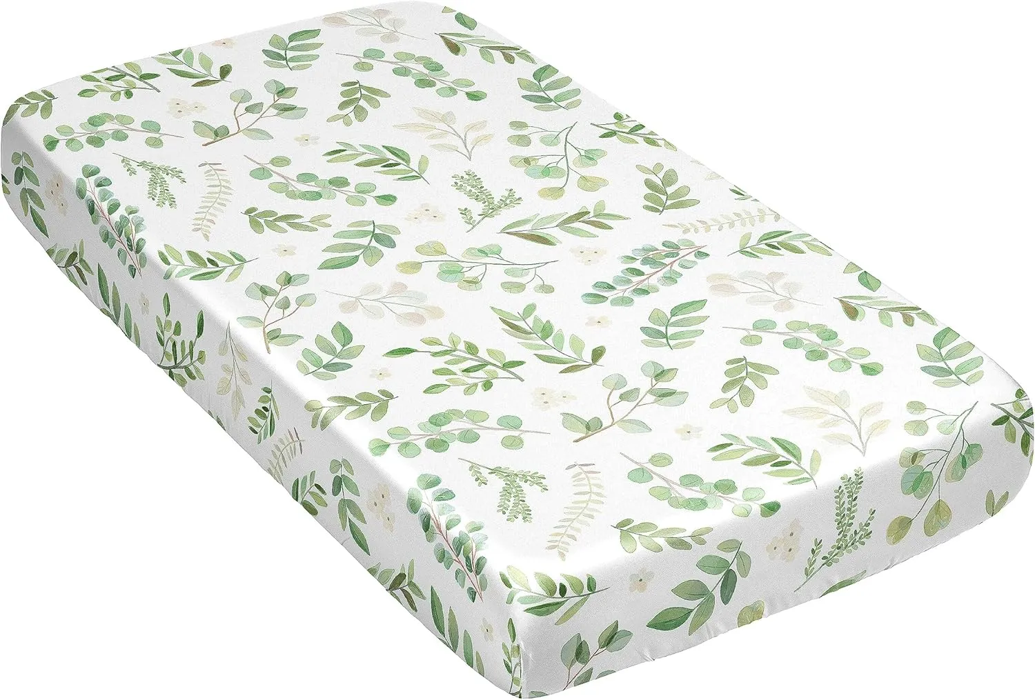 Sweet Jojo Designs Green Boho Floral Leaf Boy Girl Gender Neutral Unisex Baby Satin Fitted Crib Sheet Infant Newborn Nursery Toddler Bed Room Standard Mattress Sage White Bohemian Watercolor Botanical