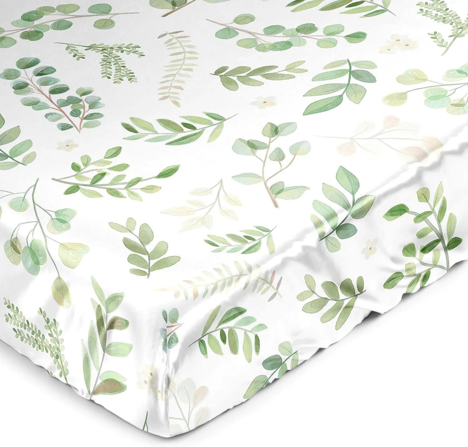 Sweet Jojo Designs Green Boho Floral Leaf Boy Girl Gender Neutral Unisex Baby Satin Fitted Crib Sheet Infant Newborn Nursery Toddler Bed Room Standard Mattress Sage White Bohemian Watercolor Botanical