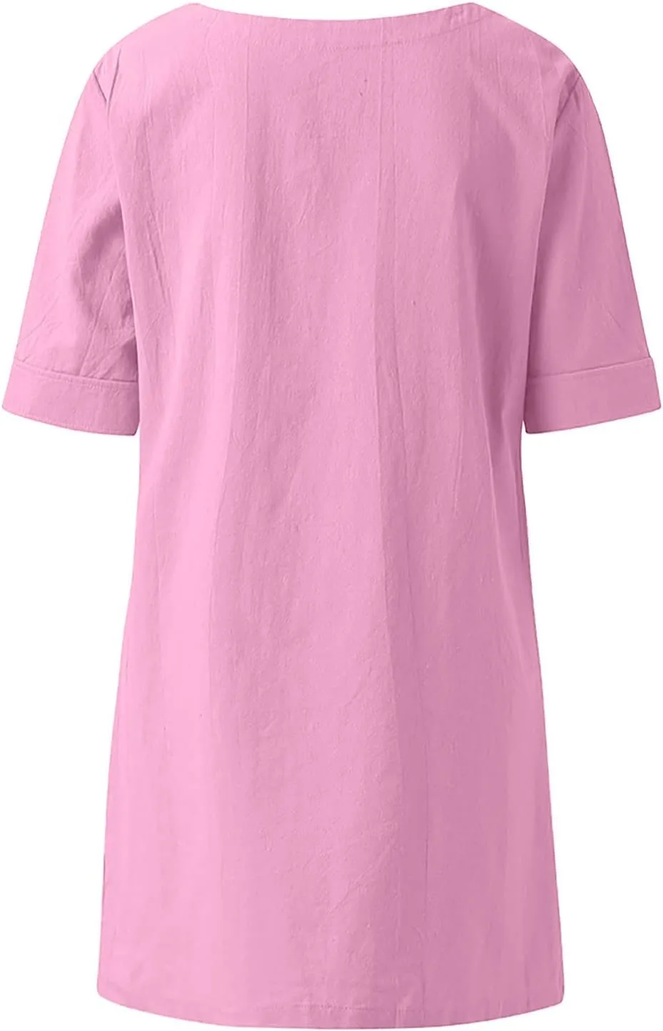 TANGNADE Women's Linen Blouse Tunic Half Short Sleeve Shirt V Neck Tops Irregular Hem Blouse T-Shirts Summer Tunic