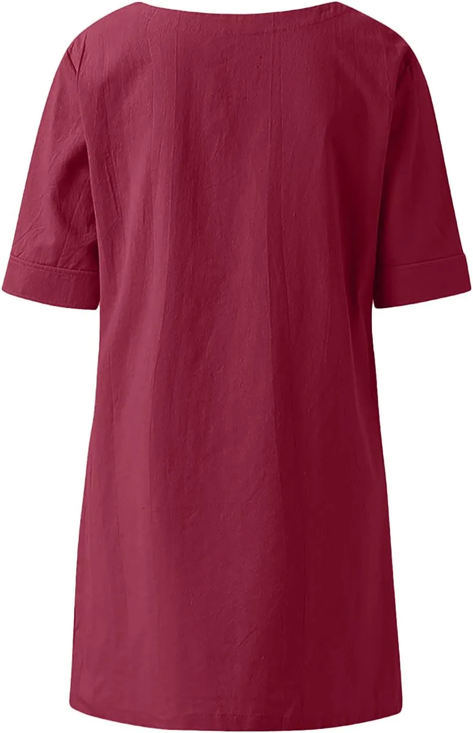 TANGNADE Women's Linen Blouse Tunic Half Short Sleeve Shirt V Neck Tops Irregular Hem Blouse T-Shirts Summer Tunic