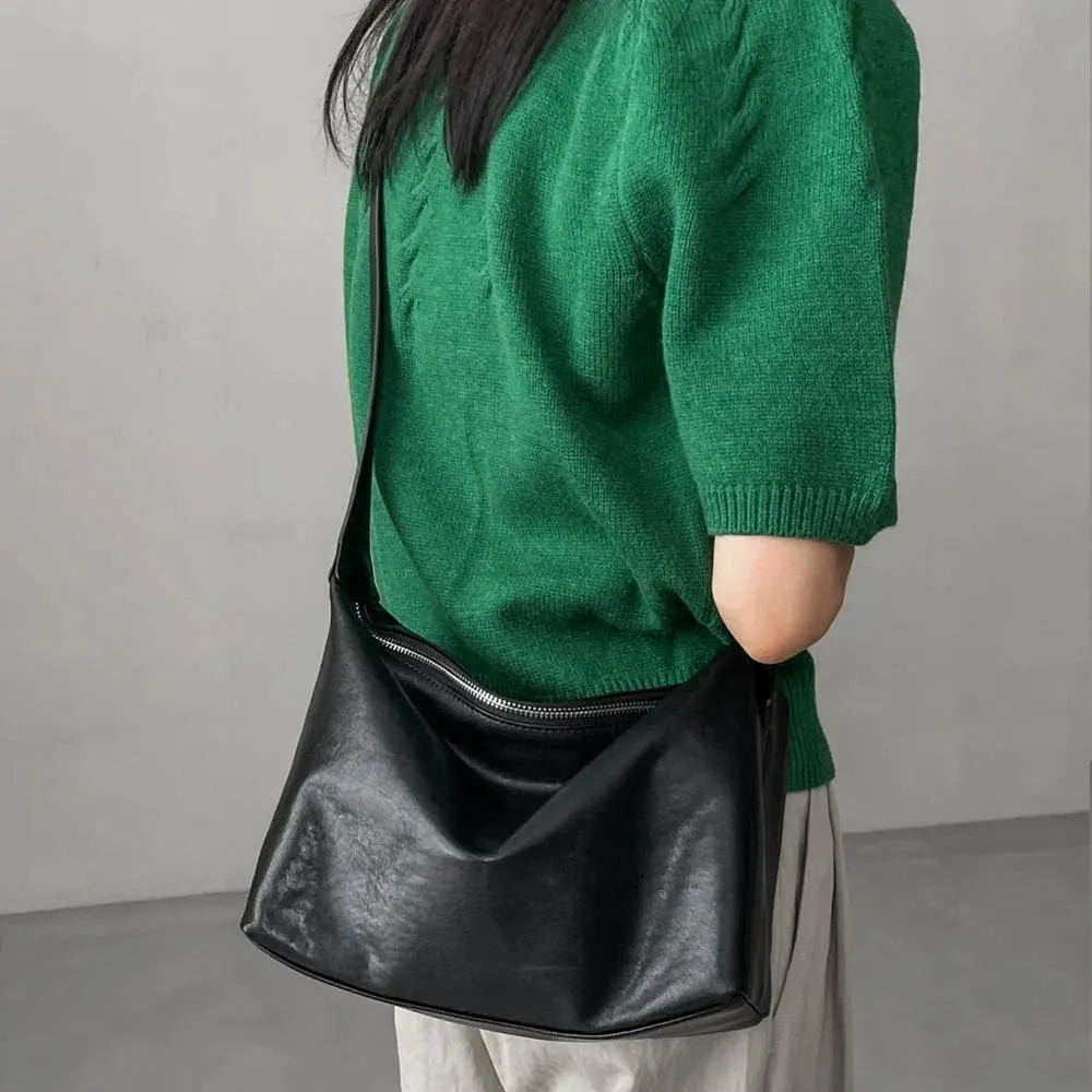Tanned cowhide armpit bag, multifunctional casual shoulder commuting bag, genuine leather dumpling bag