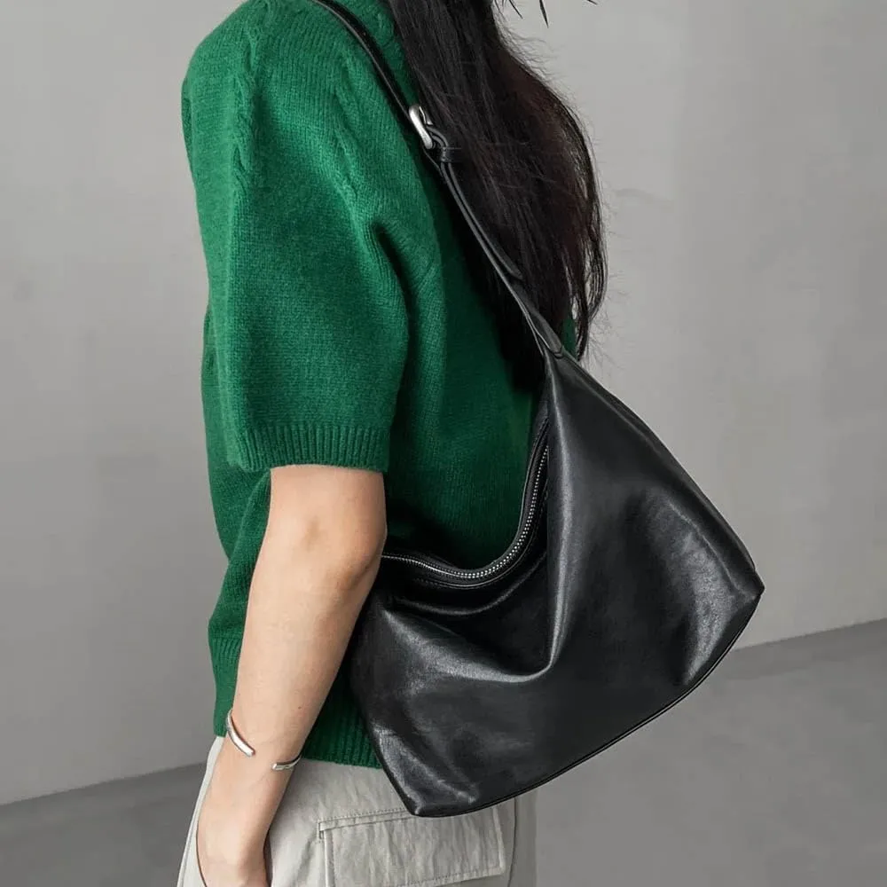 Tanned cowhide armpit bag, multifunctional casual shoulder commuting bag, genuine leather dumpling bag