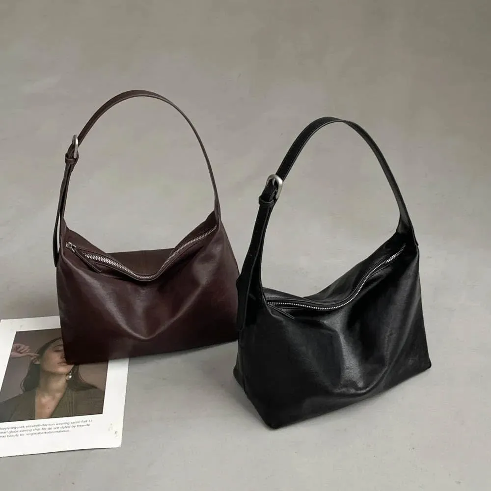 Tanned cowhide armpit bag, multifunctional casual shoulder commuting bag, genuine leather dumpling bag