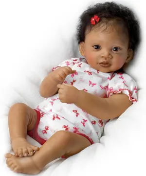 The Ashton-Drake Galleries Sweet Butterfly Kisses Lifelike So Truly Real® Touch Activated African American Black Baby Girl Doll