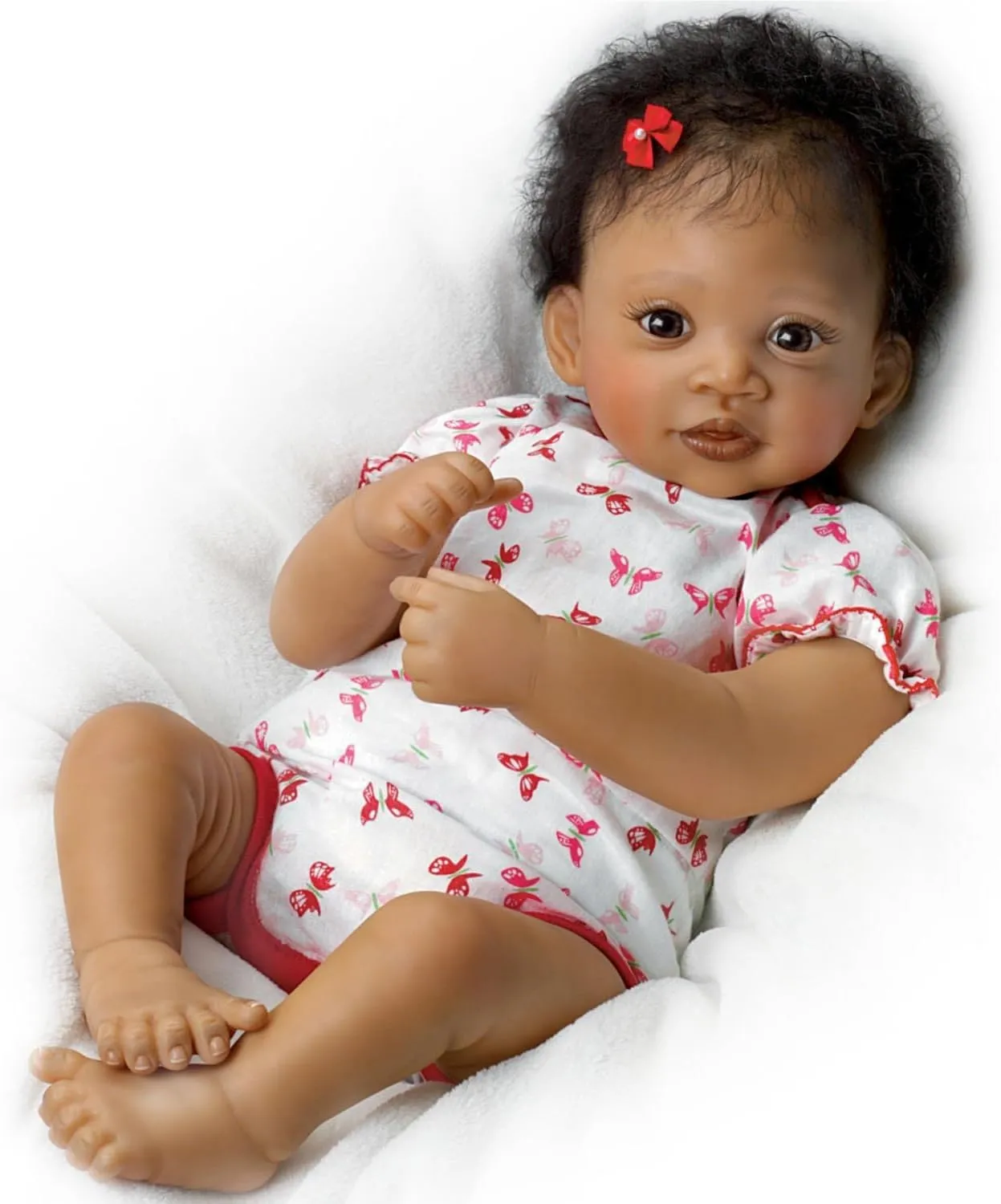 The Ashton-Drake Galleries Sweet Butterfly Kisses Lifelike So Truly Real® Touch Activated African American Black Baby Girl Doll