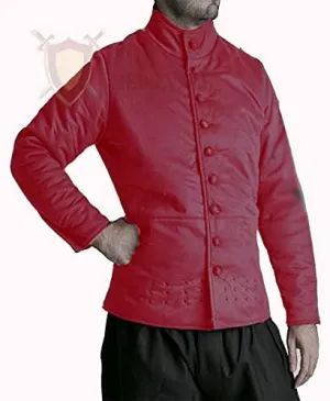THE MEDIEVALS Medieval Thick Padded Half Length Full Sleeves Gambeson Coat Aketon Jacket Armor, Cotton Fabric
